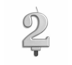 WeFiesta 2-Jahres-Kerze, silbermetallic | 8 cm