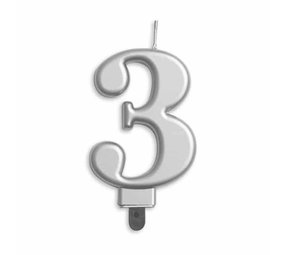 WeFiesta Kaars 3 jaar Zilver Metallic | 8cm WeFiesta Kaars 3 jaar Zilver Metallic | 8cm