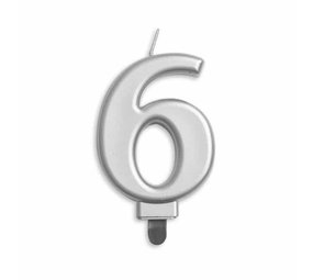 WeFiesta Kaars 6 jaar Zilver Metallic | 8cm WeFiesta Kaars 6 jaar Zilver Metallic | 8cm