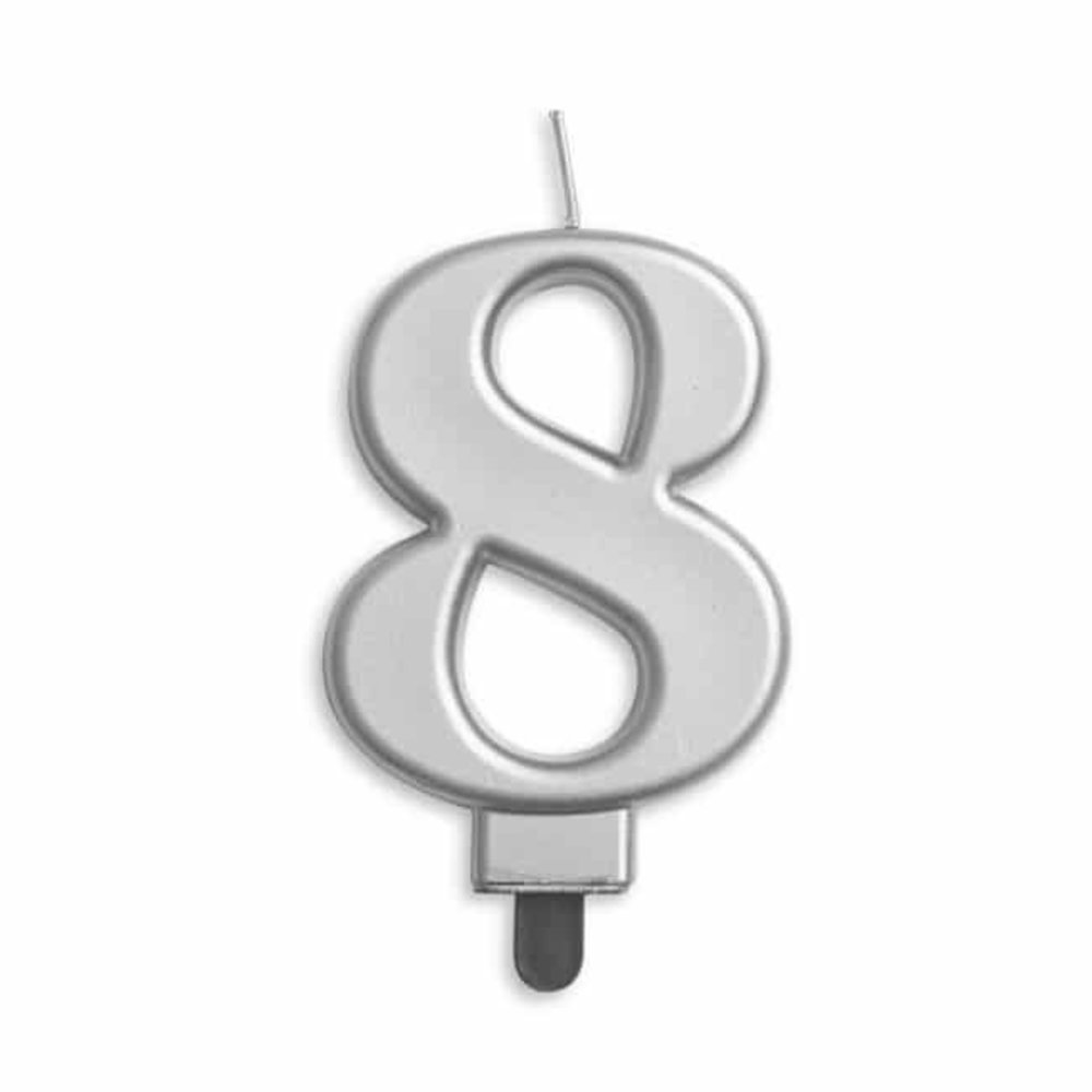 WeFiesta Candle 8 Years Silver Metallic | 8cm