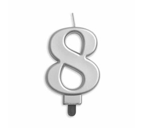 WeFiesta Kerze 8 Jahre Silbermetallic | 8 cm