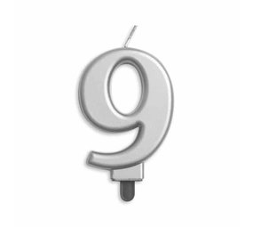 WeFiesta Kaars 9 jaar Zilver Metallic | 8cm WeFiesta Kaars 9 jaar Zilver Metallic | 8cm