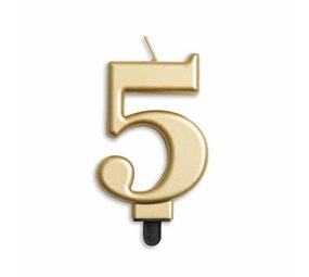 WeFiesta Bougie 5e anniversaire Or Métallisé | 8 cm