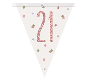Unique Party Flaggengirlande „21 Jahre“ – Roségold-Glitzer | 274 cm