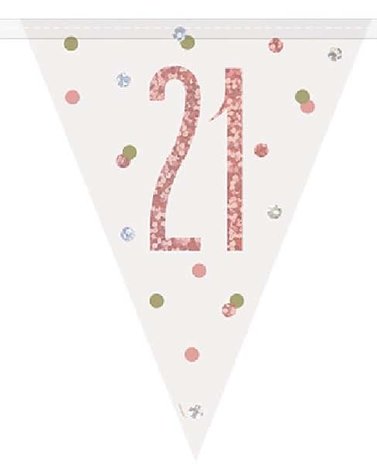 Unique Party Guirlande de fanions 21 ans Rose Gold Glitz | 274 cm
