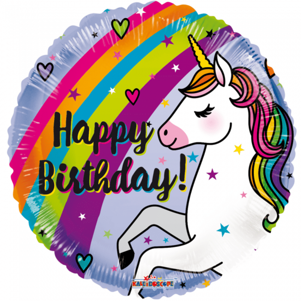 Qualatex Einhorn-Regenbogen-Folienballon „Alles Gute zum Geburtstag“, 45 cm | pro Stück