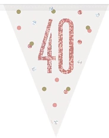 Unique Party Flaggengirlande „40 Jahre Roségold-Glitzer“ | 274 cm
