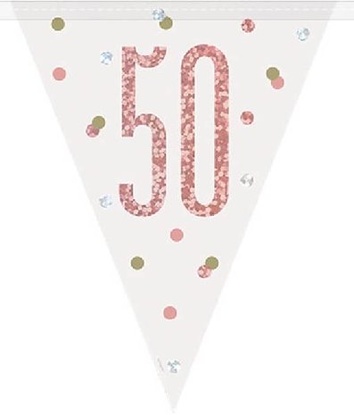 Unique Party Guirlande de fanions 50 ans, or rose scintillant | 274 cm