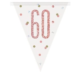 Unique Party Guirlande de fanions 60 ans, or rose scintillant | 274 cm
