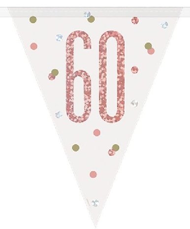 Unique Party Vlaggenlijn Slinger 60 jaar Rose Gold Glitz | 274cm