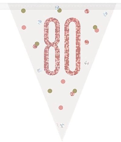 Unique Party Guirlande de fanions 80 ans, or rose scintillant | 274 cm