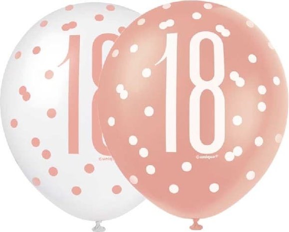 Unique Party Ballons d'anniversaire 18 ans Glitz Rose Gold | 6 pièces
