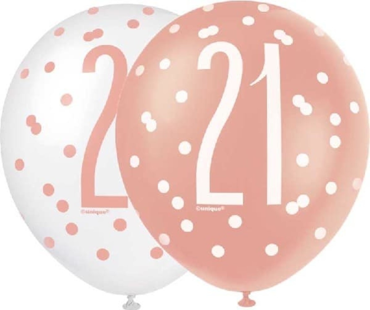 Unique Party 21st Birthday Balloons Glitz Rose Gold | 6 pieces
