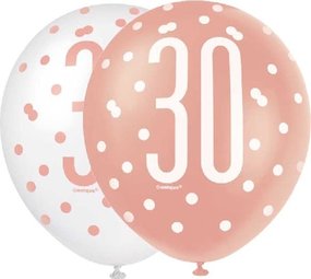 Unique Party 30 Years Balloons Glitz Rose Gold | 6 pieces