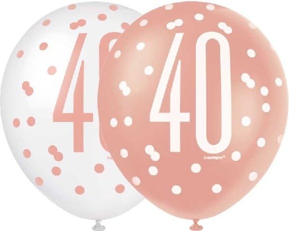 Unique Party Ballonnen 40 jaar Glitz Rose Goud | 6 stuks Unique Party Ballonnen 40 jaar Glitz Rose Goud | 6 stuks