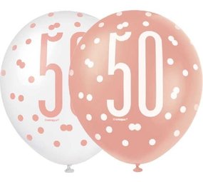Unique Party 50th Birthday Balloons Glitz Rose Gold | 6 pieces