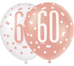Unique Party 60th Birthday Balloons Glitz Rose Gold | 6 pieces