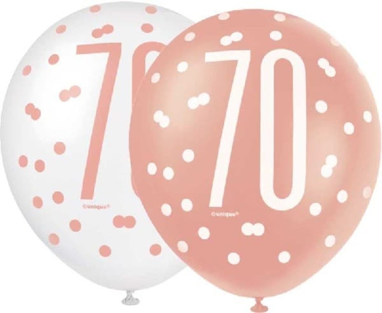 Unique Party 70th Birthday Balloons Glitz Rose Gold | 6 pieces