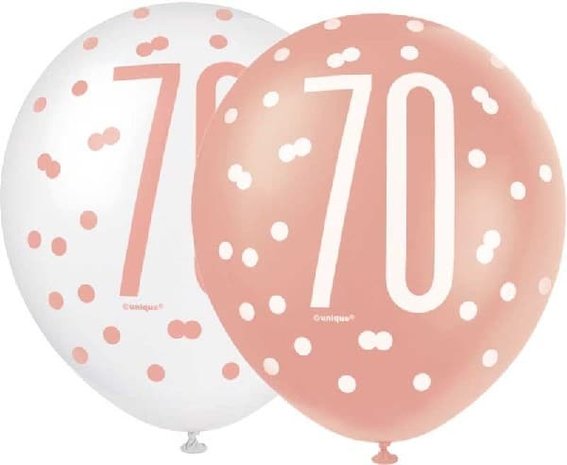 Unique Party 70th Birthday Balloons Glitz Rose Gold | 6 pieces
