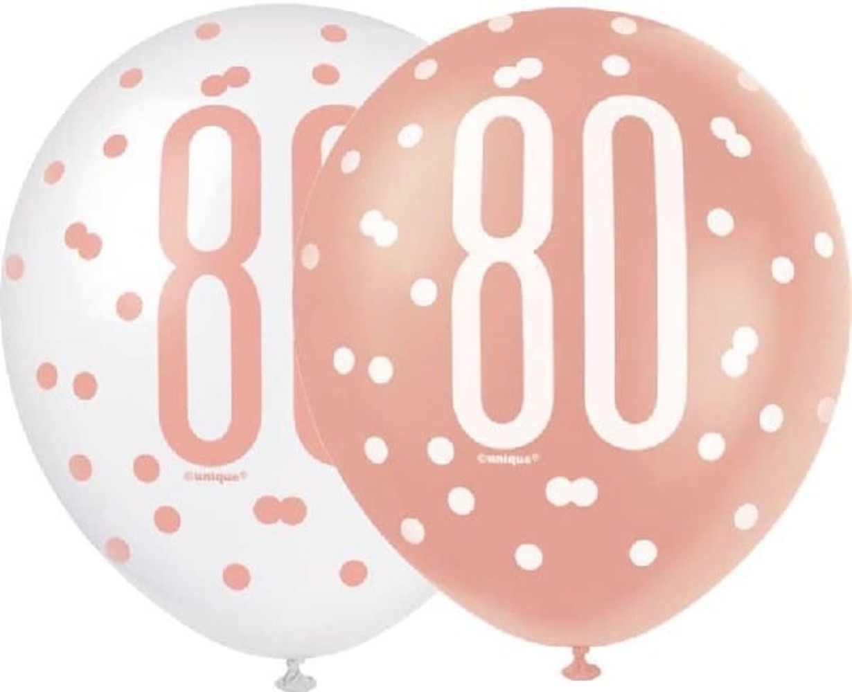 Unique Party Glitzernde Ballons zum 80. Geburtstag in Roségold | 6 Stück