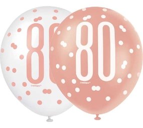 Unique Party 80th Birthday Balloons Glitz Rose Gold | 6 pieces