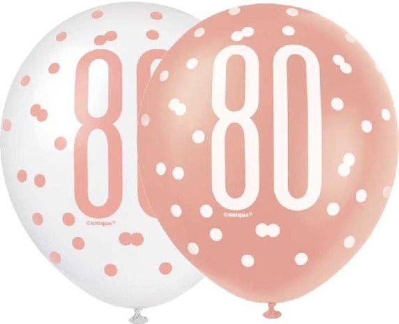 Unique Party Glitzernde Ballons zum 80. Geburtstag in Roségold | 6 Stück