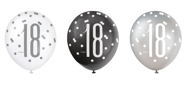 18th Birthday Balloons Glitz Black Silver | 6 pieces