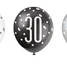 Unique Party 30 Years Balloons Glitz Black Silver 30cm | 6 pieces Unique Party 30 Years Balloons Glitz Black Silver 30cm | 6 pieces