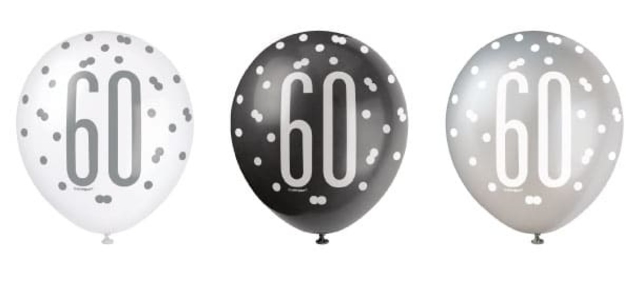 60th Birthday Balloons Glitz Black Silver | 6 pieces
