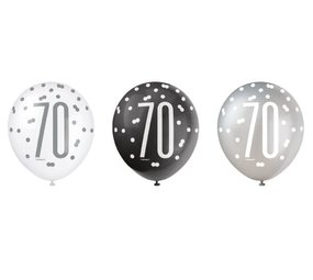 Ballons Glitz Noir Argent pour 70e anniversaire | 6 pièces