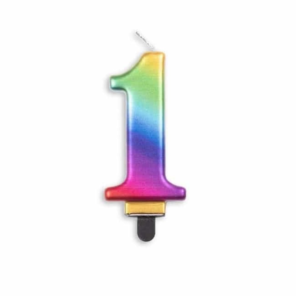 WeFiesta 1-Jahres-Kerze Regenbogen Metallic | 8 cm