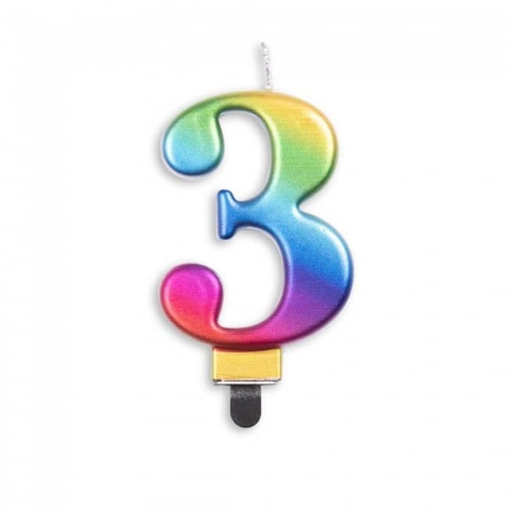 WeFiesta Bougie 3 ans Arc-en-ciel Métallisée | 8 cm