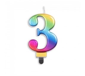 WeFiesta 3-Jahres-Kerze Regenbogen Metallic | 8 cm