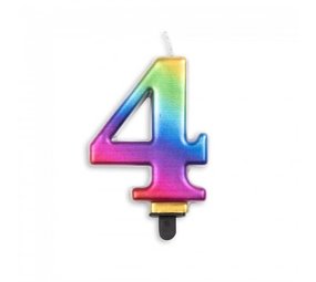 WeFiesta Kerze „4 Jahre Regenbogen Metallic“ | 8 cm