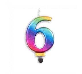 WeFiesta Kerze „6 Jahre Regenbogen Metallic“ | 8 cm