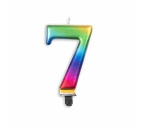 WeFiesta Kerze „7 Jahre Regenbogen Metallic“ | 8 cm