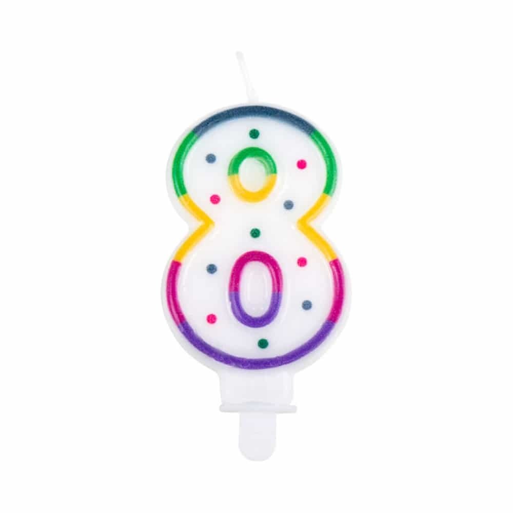 Boland Kerze „8 Jahre Regenbogen-Punkt“ | 8 cm