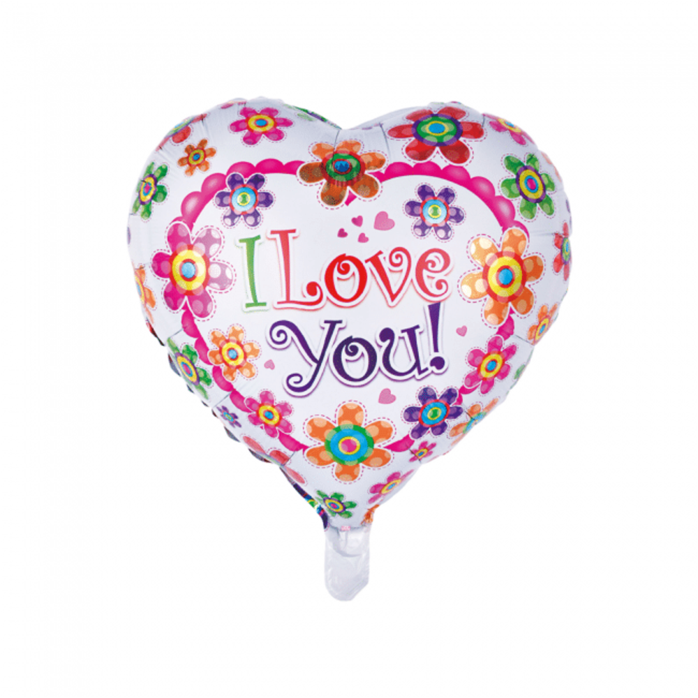 WeFiesta Ballon à l'hélium « Je t'aime » avec des fleurs | 46 cm