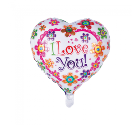 WeFiesta Ballon à l'hélium « Je t'aime » avec des fleurs | 46 cm