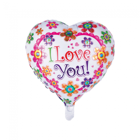 WeFiesta Ballon à l'hélium « Je t'aime » avec des fleurs | 46 cm