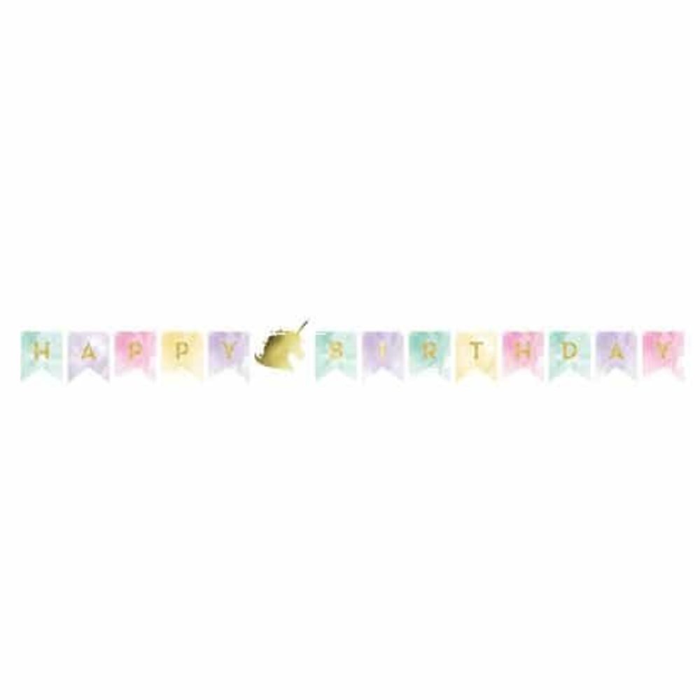 Creative Converting Einhorn-Glitzer-Buchstabengirlande „Happy Birthday“ 240 cm | pro Stück