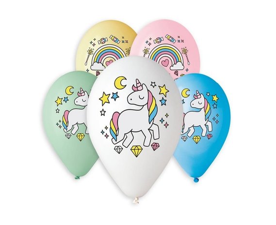 Godan Ballons Licorne Arc-en-ciel 30 cm | 5 pièces