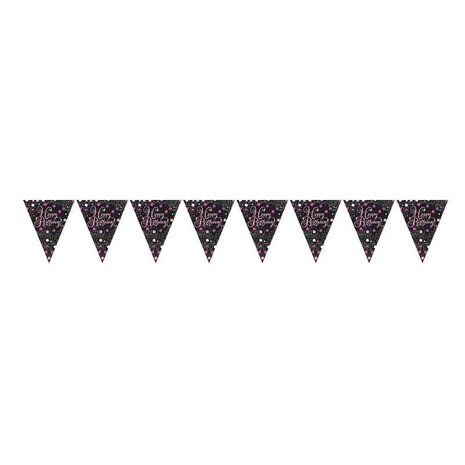 Guirlande de drapeaux roses scintillants « Joyeux anniversaire » | 396 cm