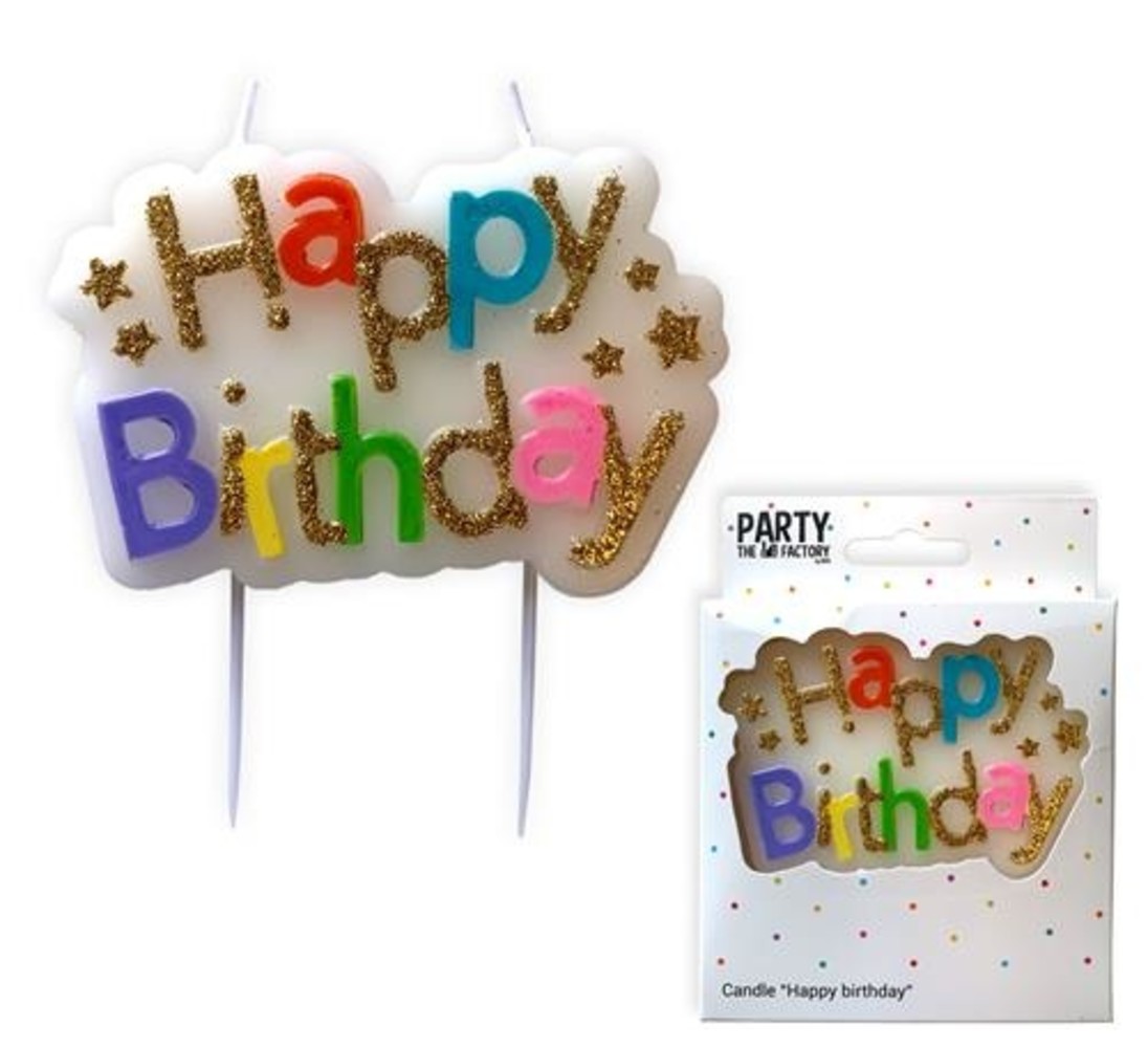 Haza - Witbaard Blok kaars Happy Birthday Haza - Witbaard Blok kaars Happy Birthday