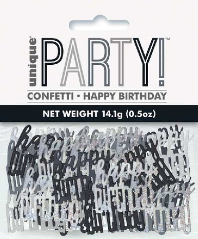 Unique Party Konfetti Happy Birthday Silber Schwarz Glitzer | 14 g