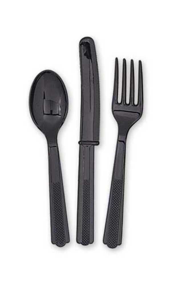 Unique Party Black Cutlery Set 18-piece