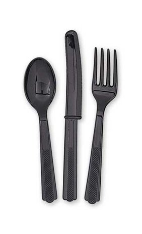 Unique Party Schwarzes Besteckset, 18-teilig