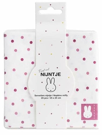 Haza - Witbaard Serviettes Miffy rose pâle 25 x 25 cm | 20 pièces