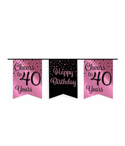 Paper Dreams Guirlande Cheers pour 40 ans or rose/noir | 6 m