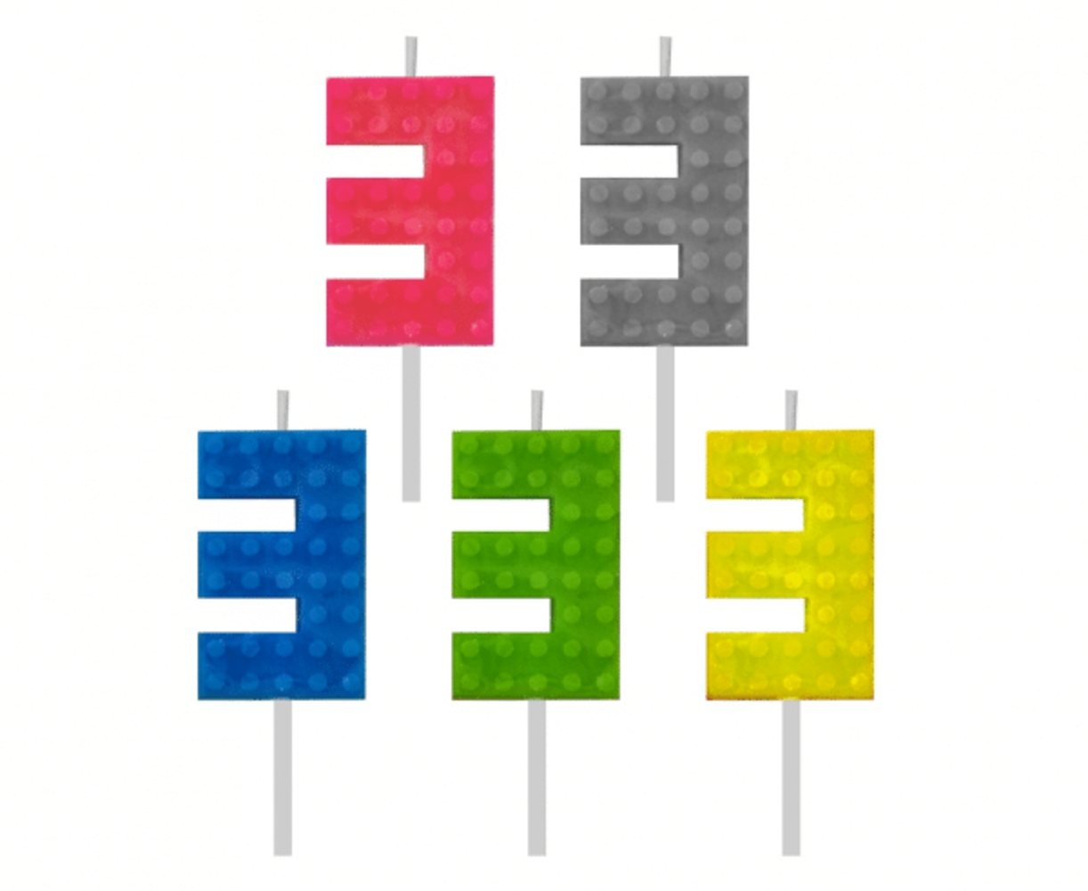 Tuf-Tuf Lego Cijfer 3 Taart Kaarsje 5,5cm | per stuk Tuf-Tuf Lego Cijfer 3 Taart Kaarsje 5,5cm | per stuk